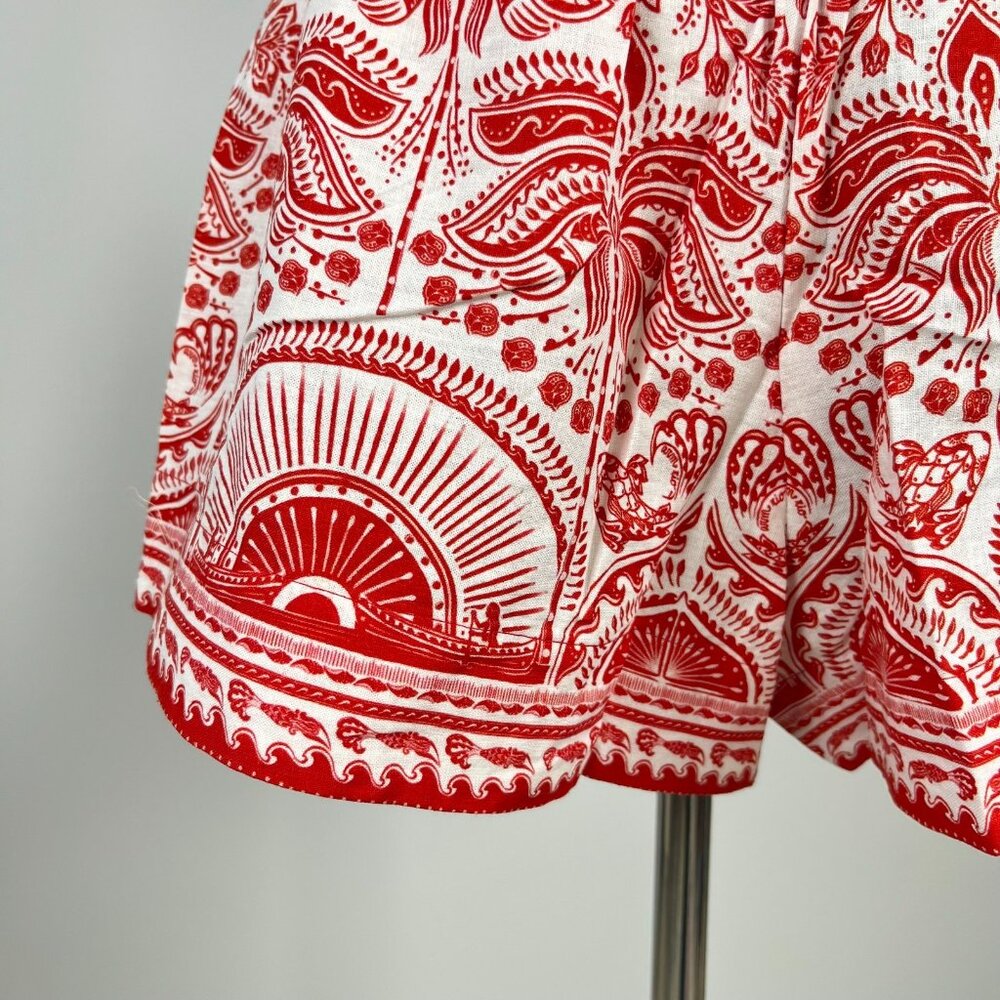 NWT Farm Rio River Ride Linen Blend Beaded Shorts Size L Pull-On RED - Picture 8 of 11